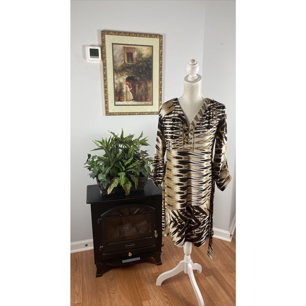 Dress Women size Small‎ With Belt Embellished 3/4 Tabs Sleeve